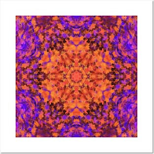 Digital Mandala Orange Blue and Purple Posters and Art